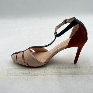 FSJ Beige Suede Vintage Pointed Toe T-Strap High Heels Dress Pumps Prom Shoes